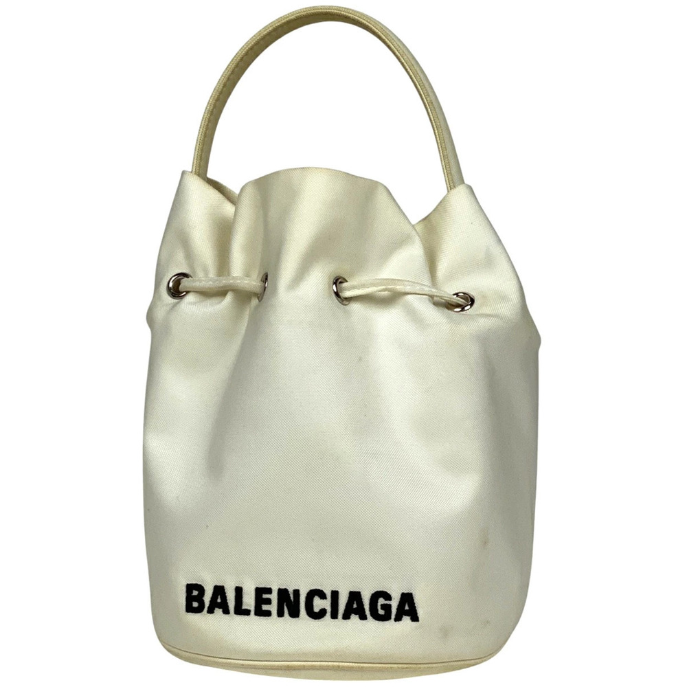 Balenciaga Drawstring Bucket Bag Shoulder Handbag Canvas White